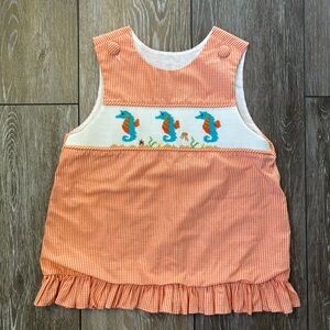 Orange Gingham Kids Tunic with Smocked Seahorse Embroidery